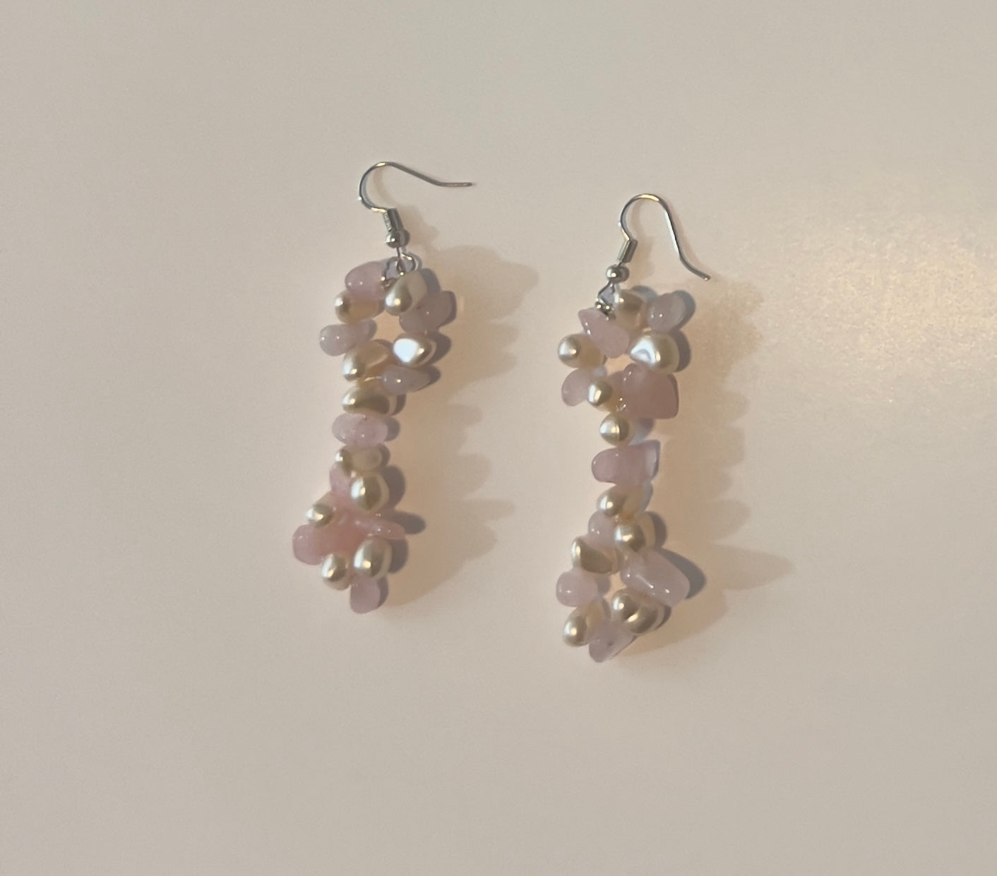 Pearl & Rose Quartz Cluster Dangle Earrings