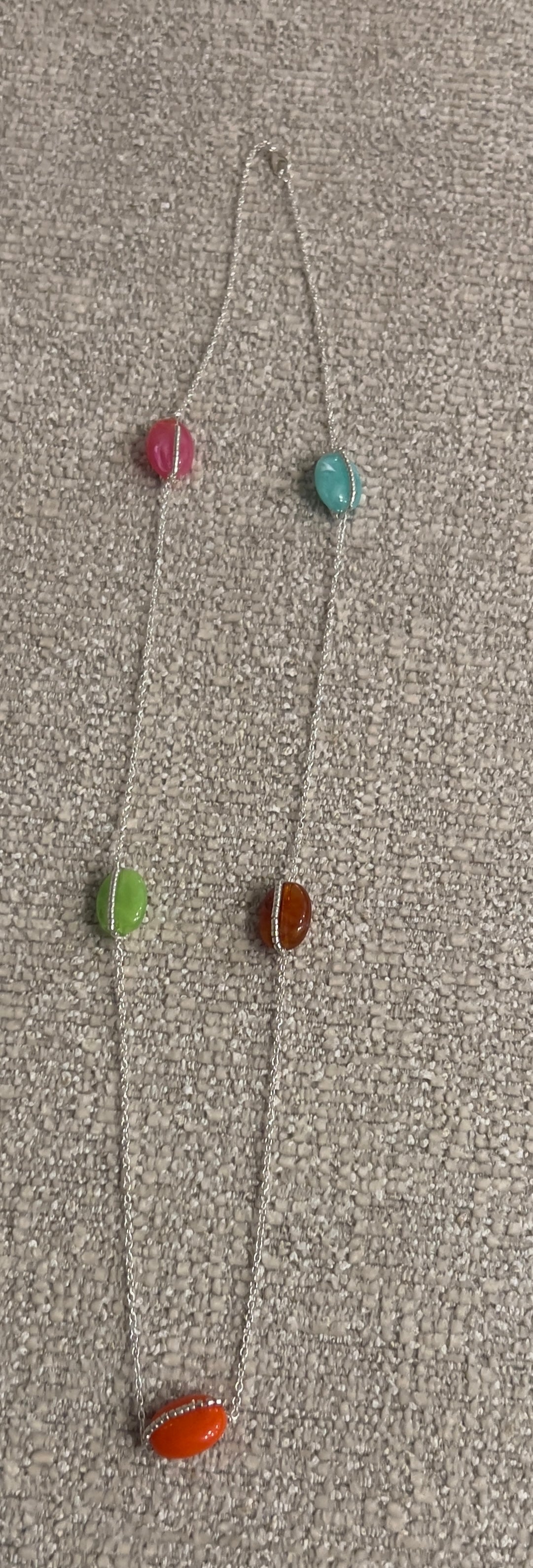 Handmade LongColorful Gemstone Station Necklace
