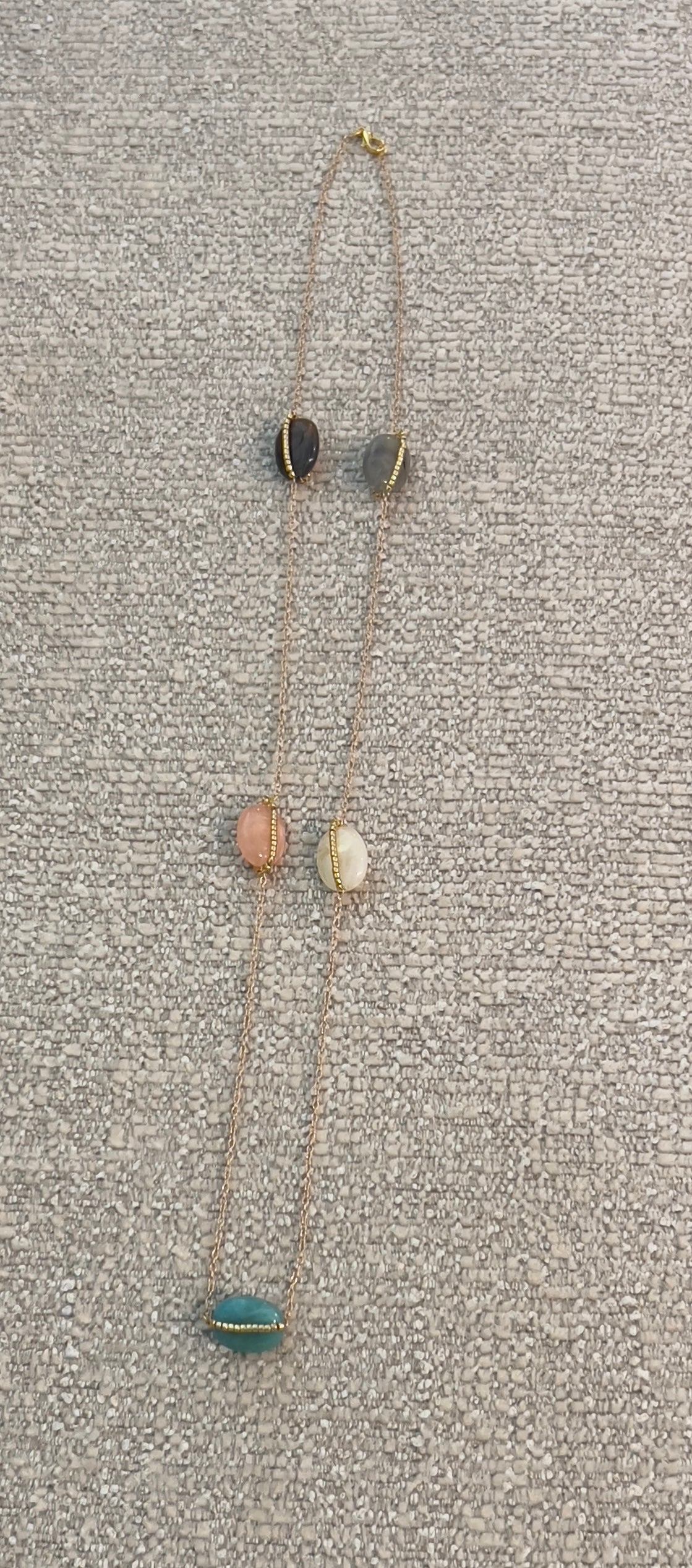 Handmade LongColorful Gemstone Station Necklace