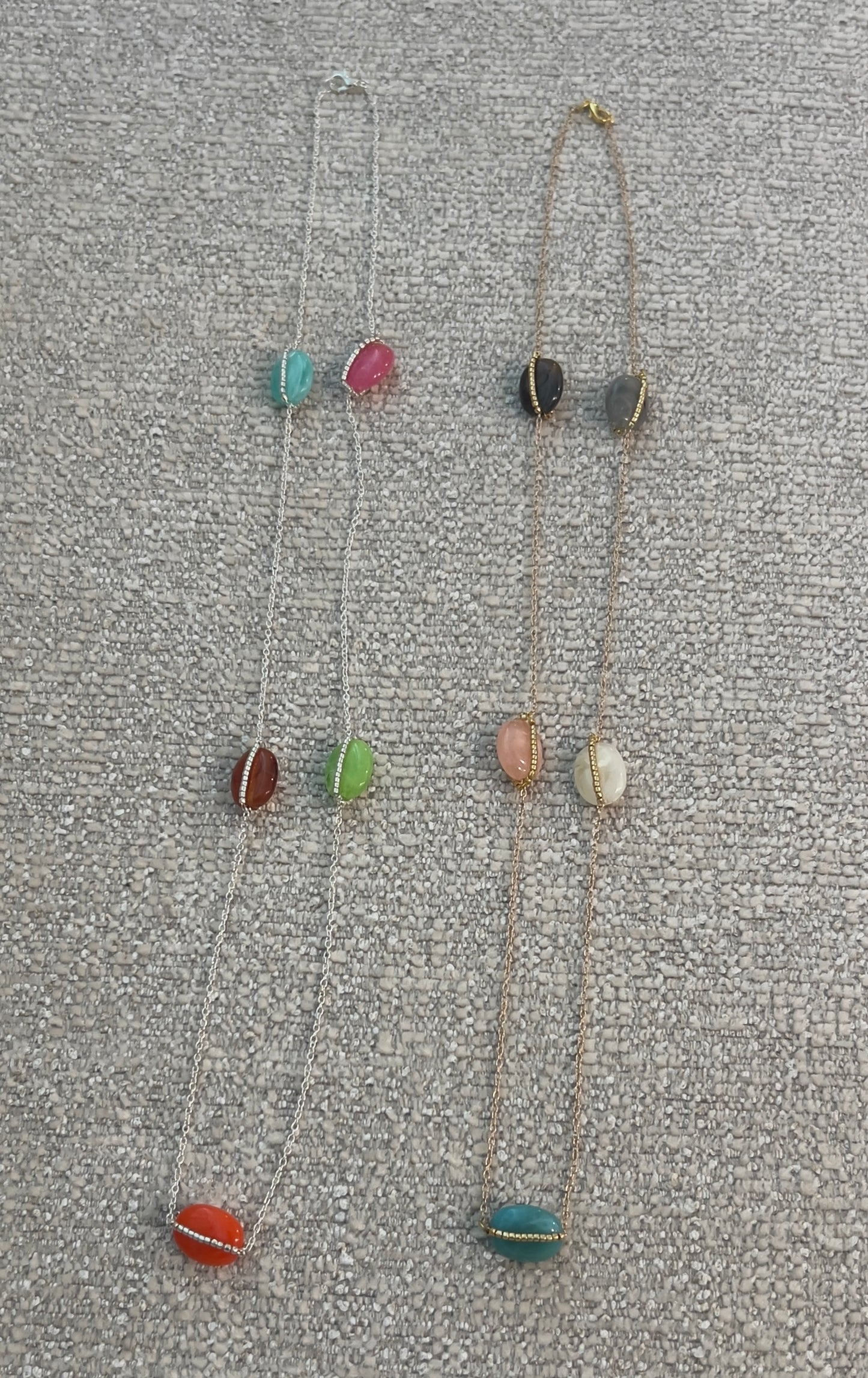 Handmade LongColorful Gemstone Station Necklace