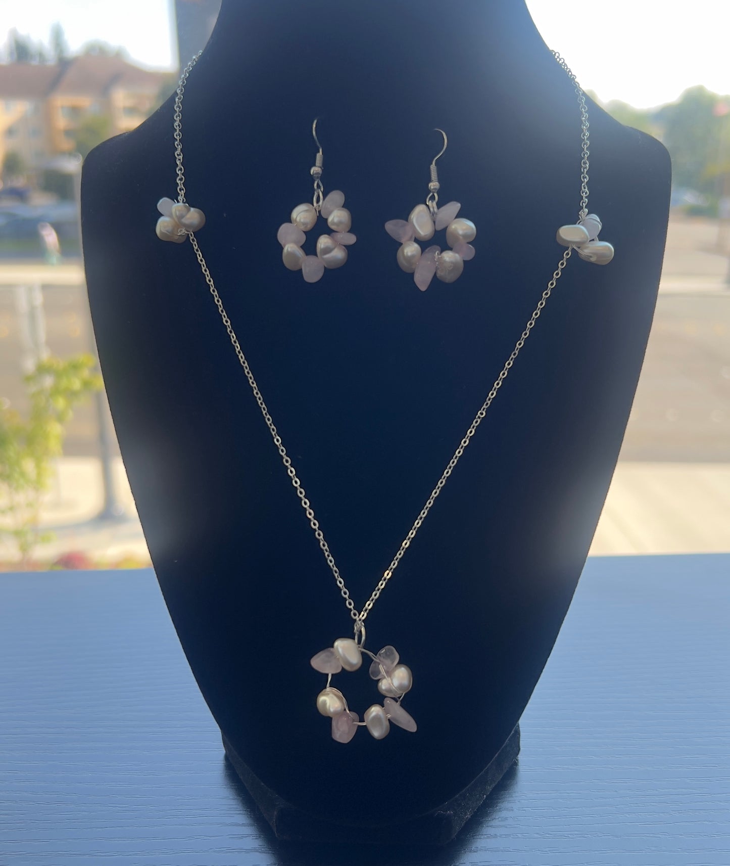 Elegant Pearl & Rose Quartz Jewelry Set