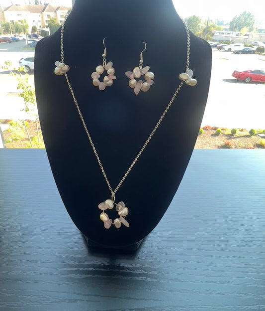 Elegant Pearl & Rose Quartz Jewelry Set