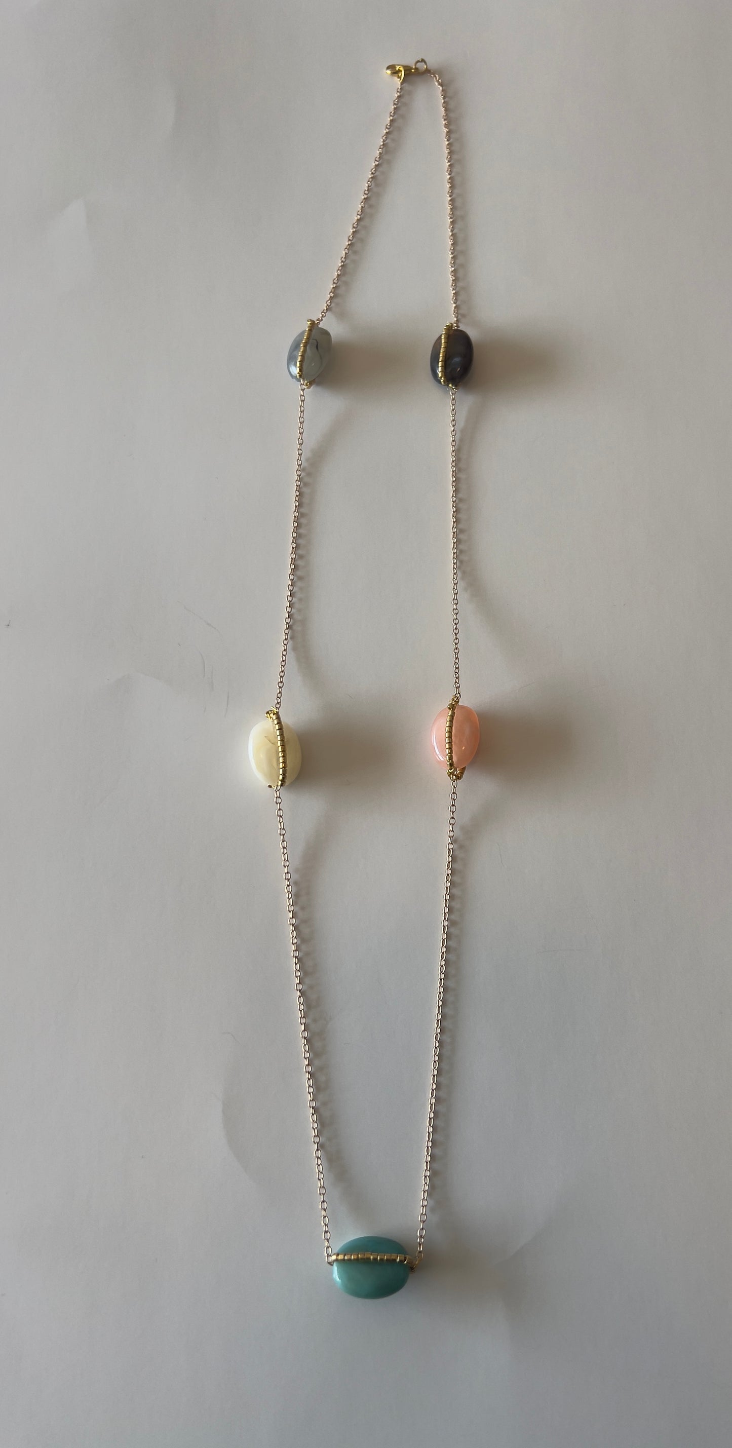 Handmade LongColorful Gemstone Station Necklace