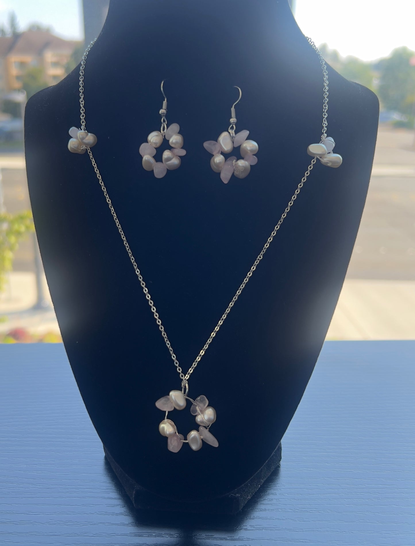 Elegant Pearl & Rose Quartz Jewelry Set