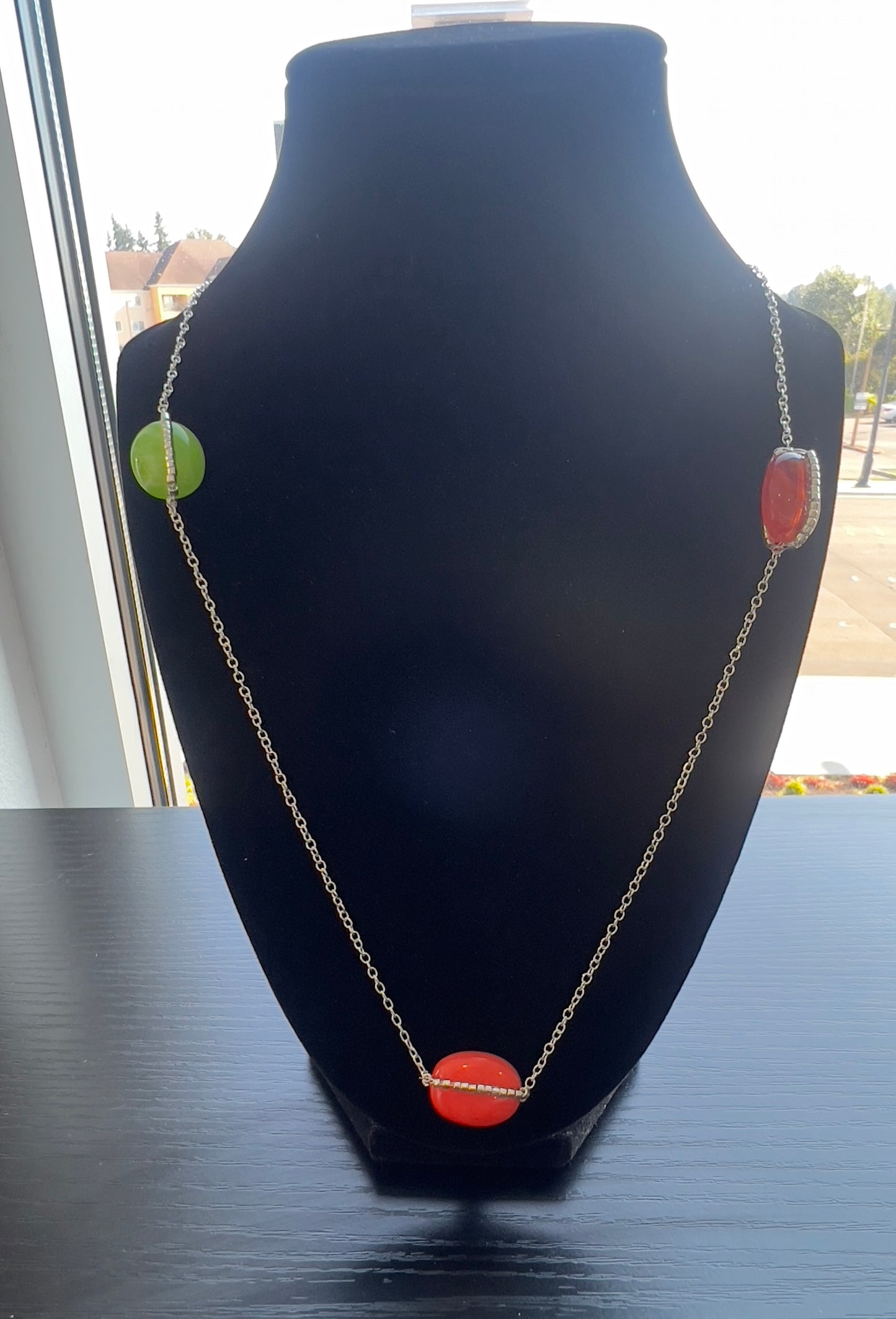 Handmade LongColorful Gemstone Station Necklace