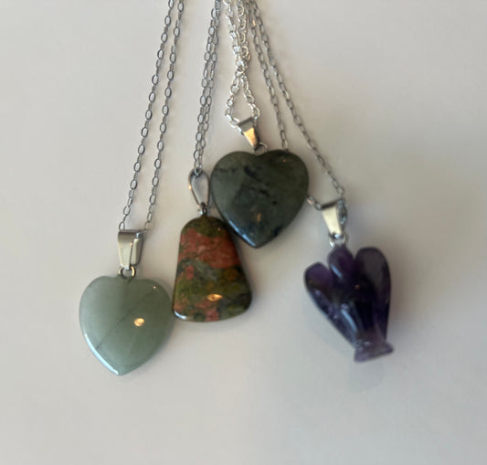 Assorted Gemstone Pendant Necklaces on Silver Chain