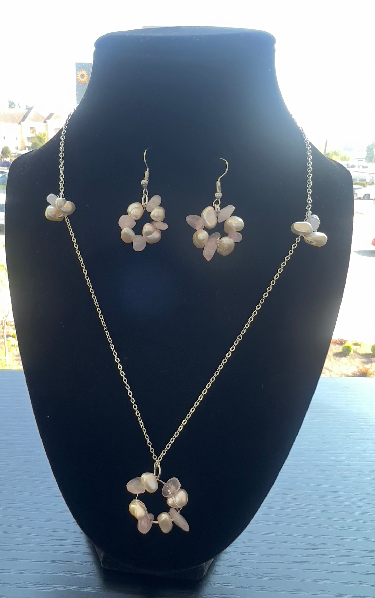 Elegant Pearl & Rose Quartz Jewelry Set
