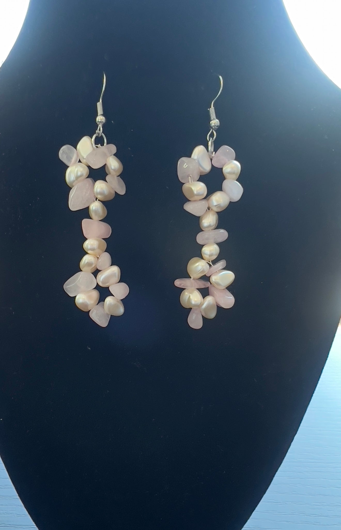 Pearl & Rose Quartz Cluster Dangle Earrings