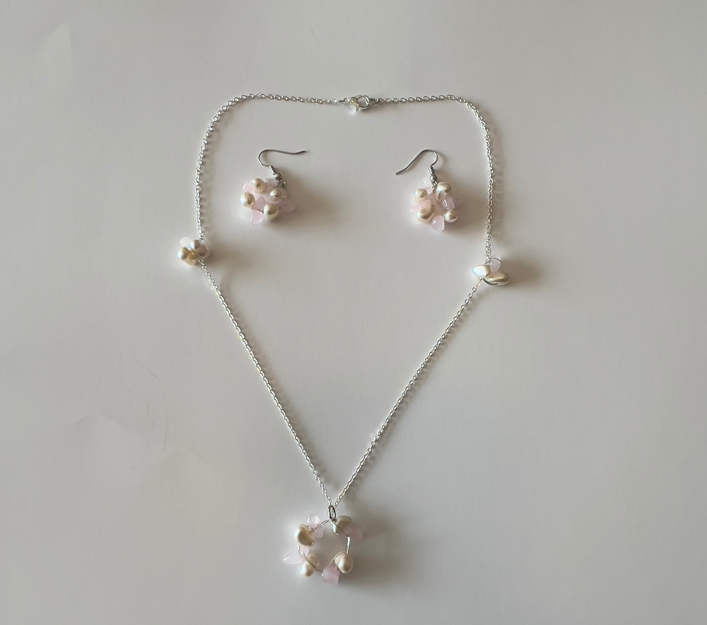Elegant Pearl & Rose Quartz Jewelry Set