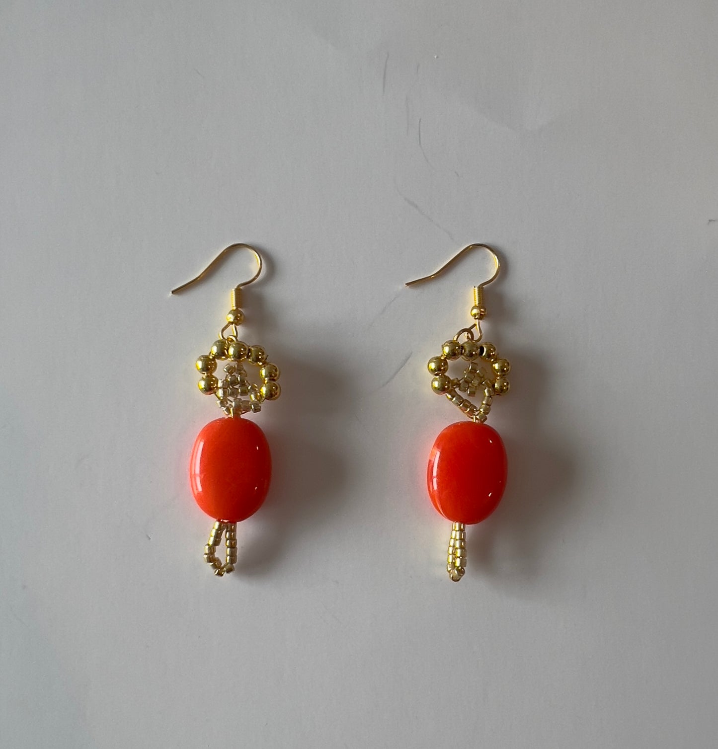 Golden Coral Bead Dangle Earrings